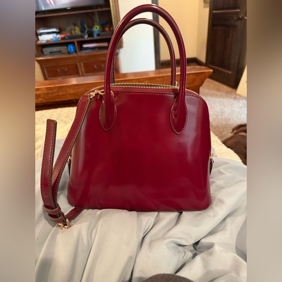 🌺NWT Tory Burch Emerson Patent Large Dome Satchel IN ROYAL BURGUNDY🌺 - Picture 5 of 12